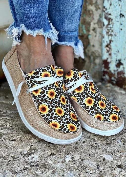 Leopard Sunflower Slip On Flat Sneakers -loafers