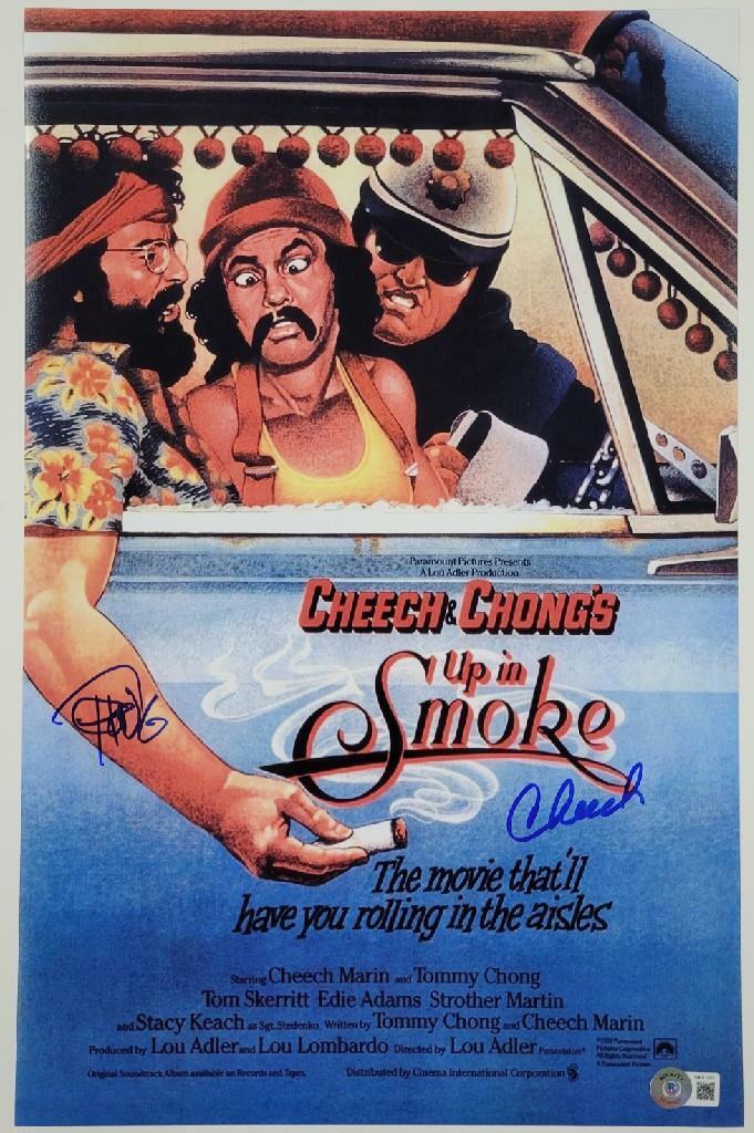 Cheech Marin and Tommy Chong signed Up in Smoke 11x17 Movie Poster Photo Poster painting B ~ BAS