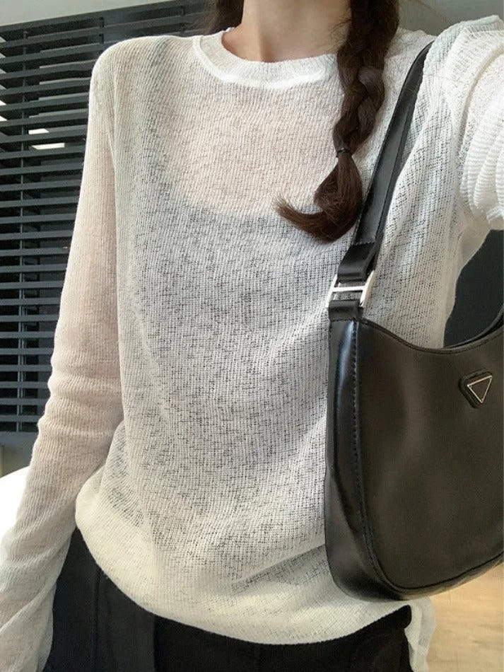 Brownm Solid Color Thin Long Sleeve Knit