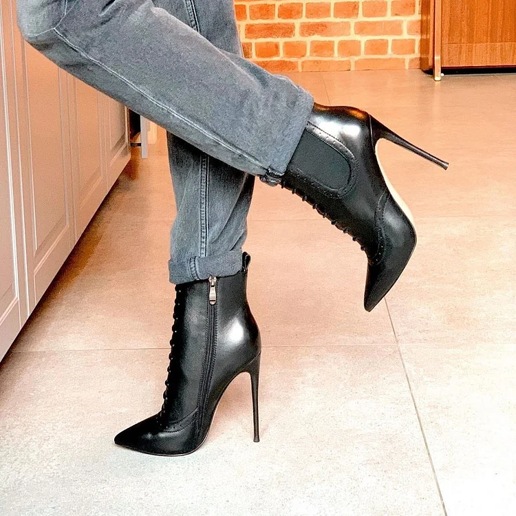 Black Stiletto Heel Lace-Up Chelsea Ankle Boots Vdcoo