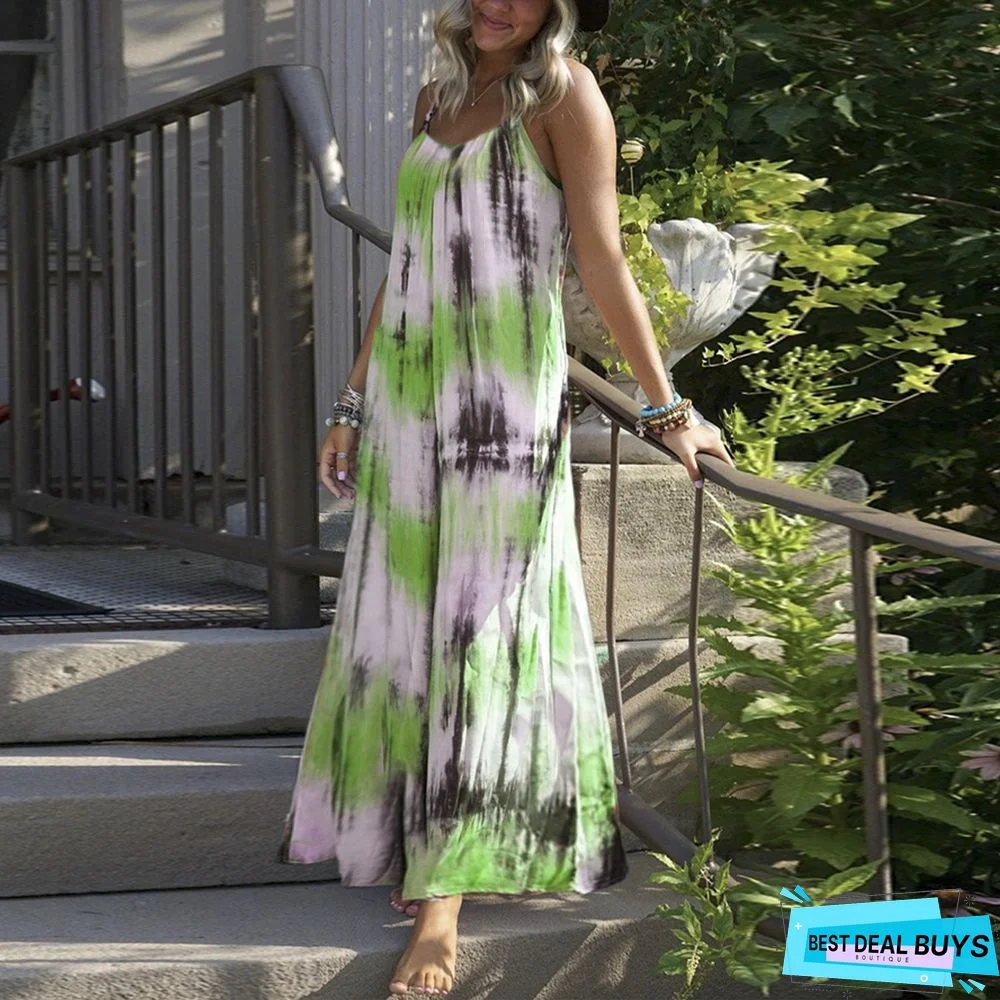 Tie Dyed Stripe Print Suspender Dress