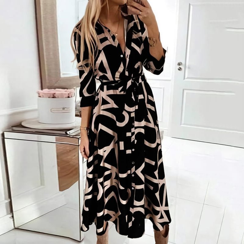 Printed Long Sleeve Lace Up Dress For Women MusePointer