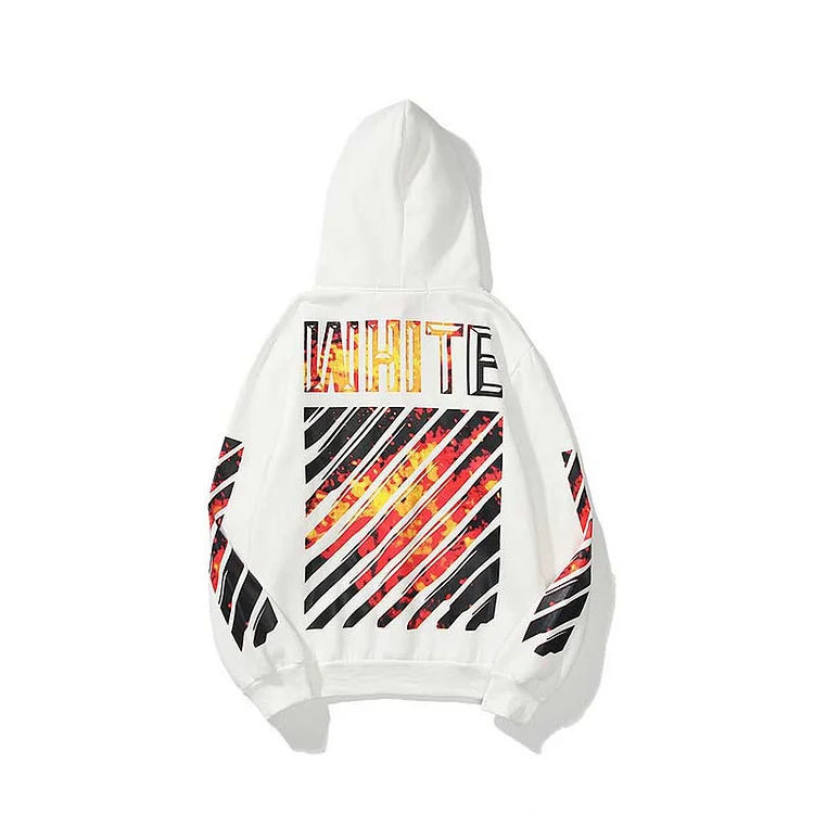Off White Hoodie Autumn Winter Red Volcanic Eruption Pattern Arrow Velvet Padded Hooded Sweatshirt