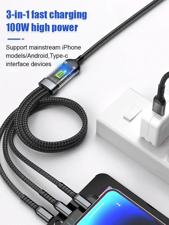Buy 1 Get 1 Free🔥Transparent Luminous Super Fast Charging 3-in-1 Data Cable
