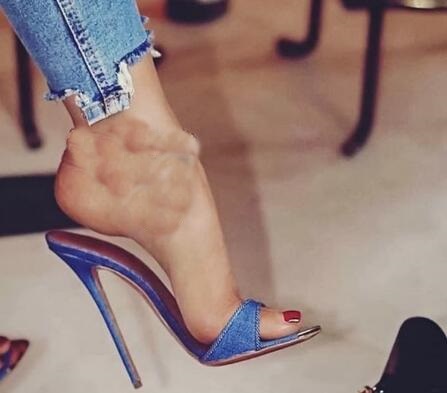 VCSHOES Black Blue Transparent Clear PVC Thin Heels Slippers Women Open Pointy Toe Party Slides Shoes Lady