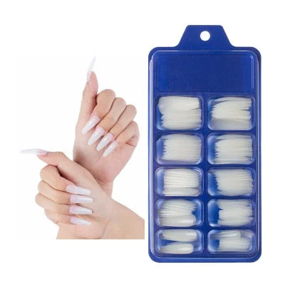 100pcs Long Fake Nails Art Tips Press on With Glue Designs Coffin Stick Clear Display Set Full Cover Artificial Box Patch