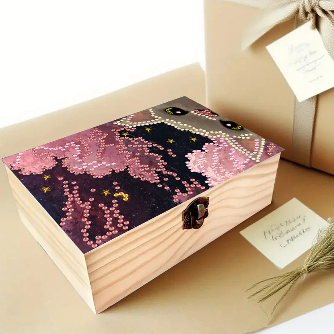 Cats and Clouds DIY Wooden 5D Diamond Art Diamond Art Storage Box Desktop Decor