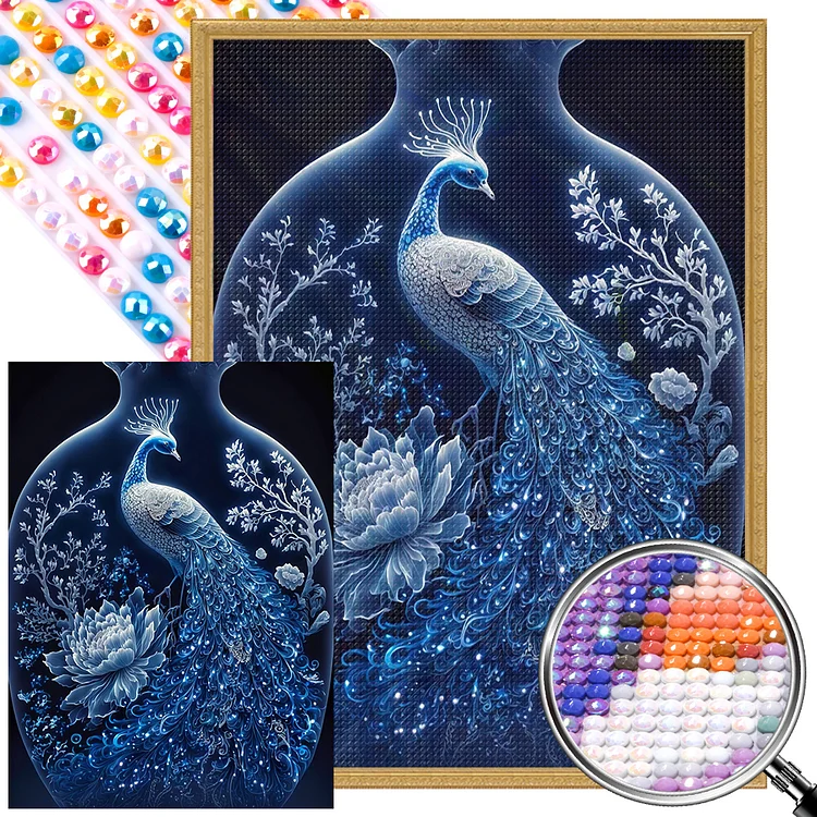 Partial AB Drill - Full Round Diamond Painting - Bottle Peacock 40*55CM