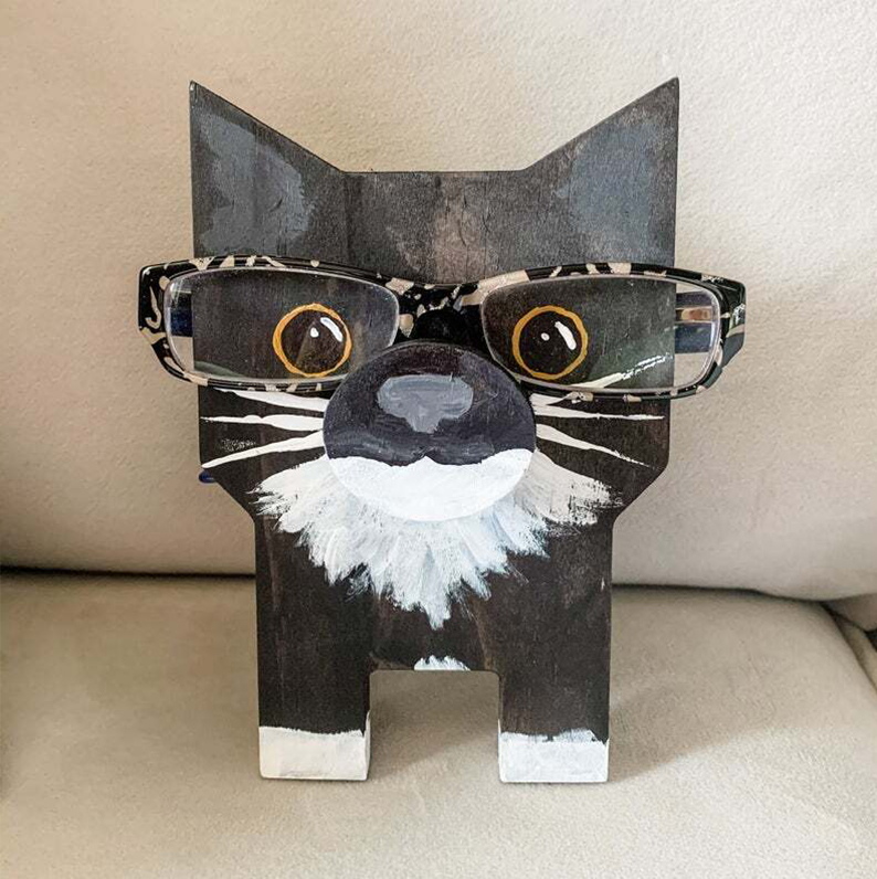 Handmade Lovely Wooden Cat Eyeglass Holder
