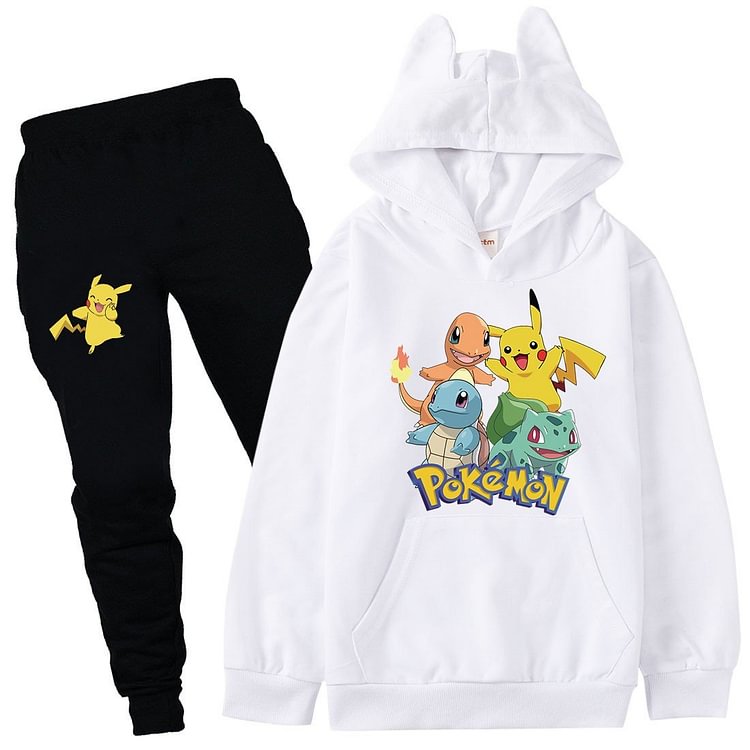 Mayoulove Pokemon Pikachu Print Girls Boys Cotton Hoodie And Pants Tracksuit-Mayoulove