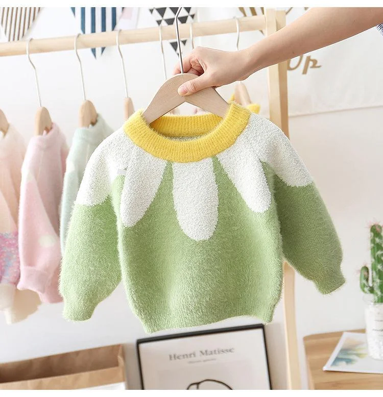 ins hot baby girls sweater 1-7 years old Autumn and winter children's sweater Mohair flower kids sweaters christmas sweaters