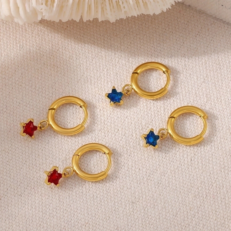 1 Pair Elegant Luxurious Vacation Pentagram Inlay 304 Stainless Steel Zircon 18K Gold Plated Drop Earrings