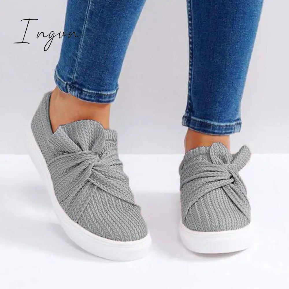 Ingvn - Women Knitted Twist Slip On Sneakers Grey / 5