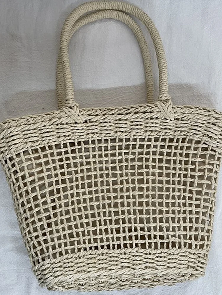 Beach Straw Handmade With Inner Pocket Hollow Handbag
