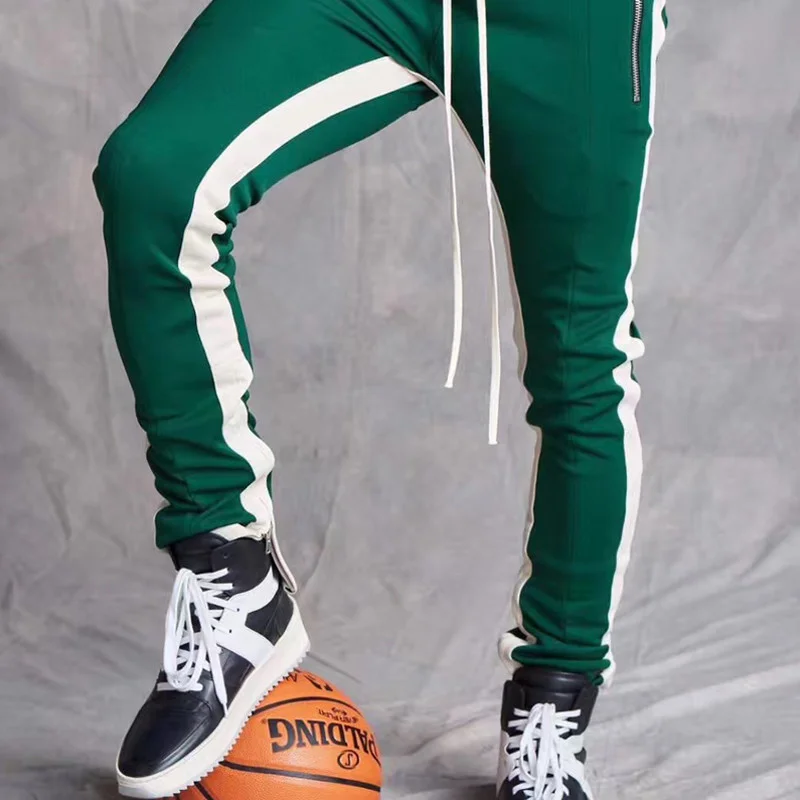 Multi-pocket zipper contrast stitching sports trousers