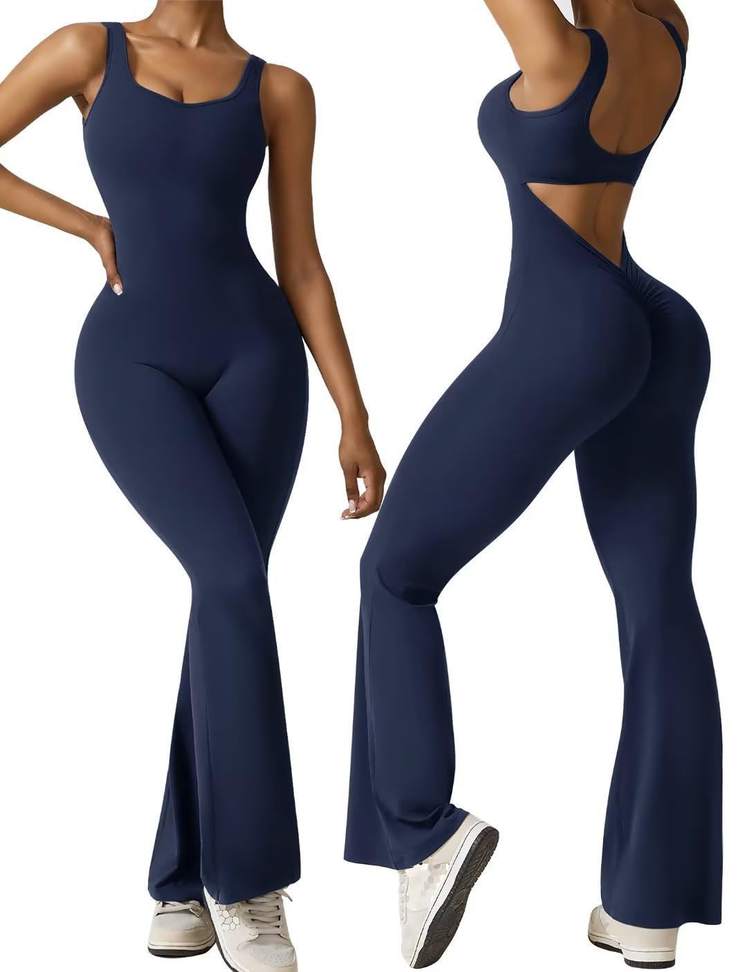 Hoakwheels Hollow Out Jumpsuit Women Jumpsuit Elegant Women's Sleeveless Sports Jumpsuit with Butt-lifted High Waist Flared Hem for Active