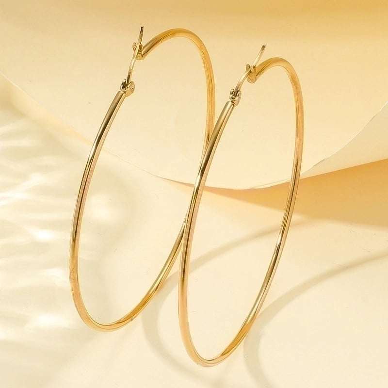 1 Pair Exaggerated Minimalist Circle Polishing Plating Titanium Steel 18K Gold Plated Earrings