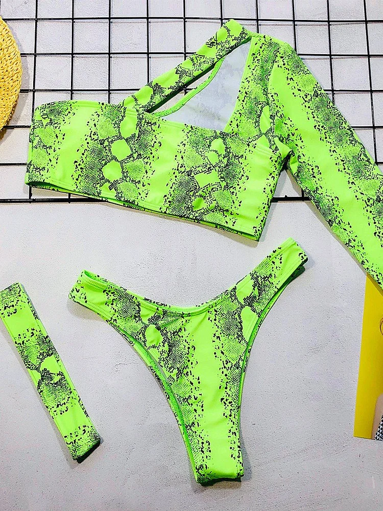 Lace Up Green Snakeskin Bikini Swimsuit