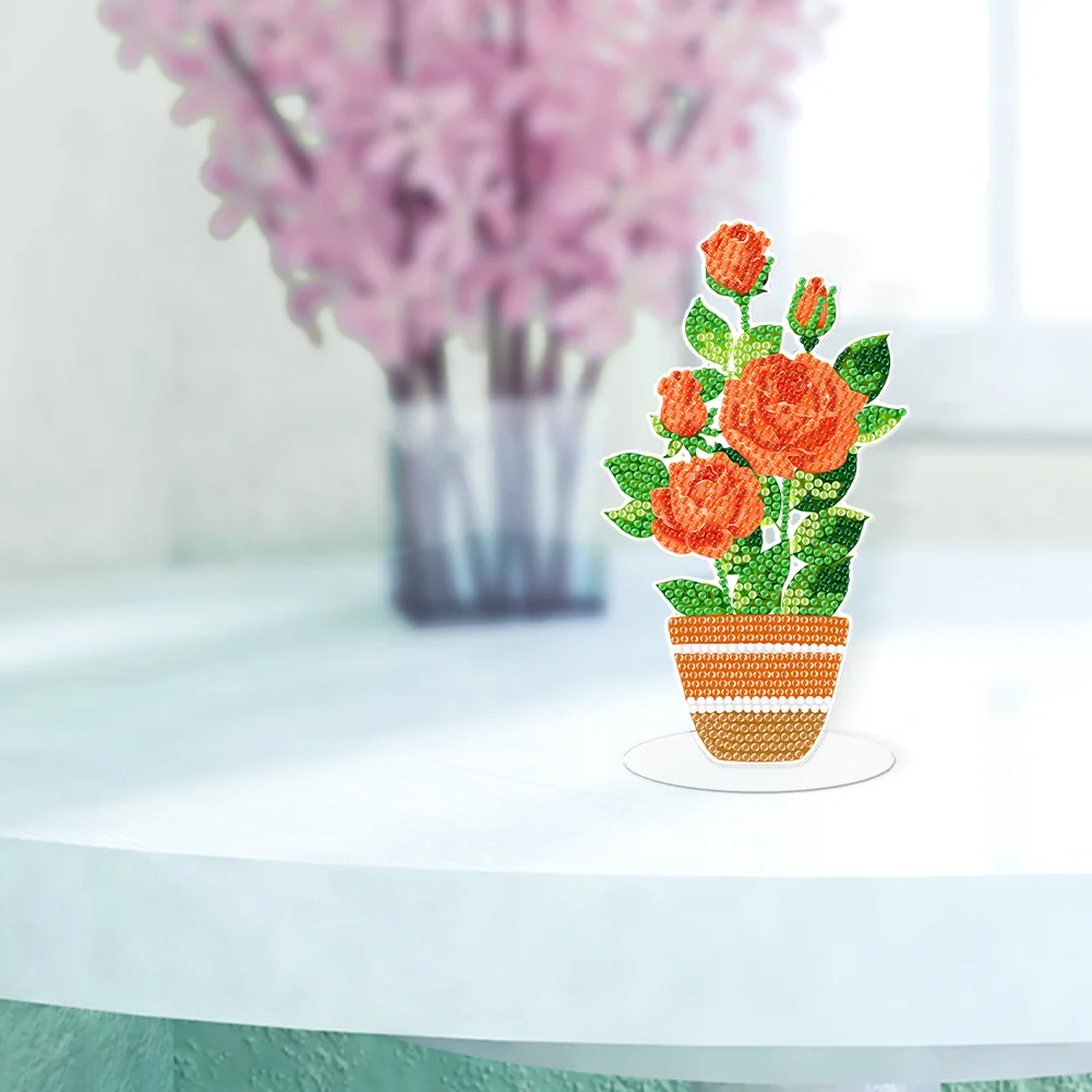 Orrange Rose DIY Diamonds Painting Ornaments Handmade Acrylic(Single Side)