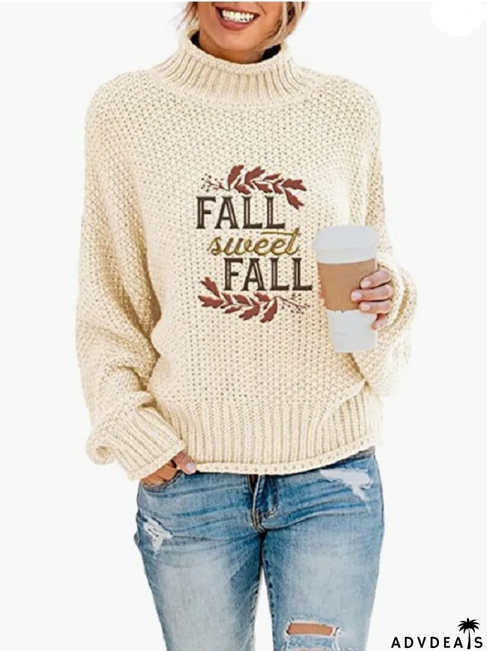 Women Long Sleeve Turtle Neck Printed Sweaters