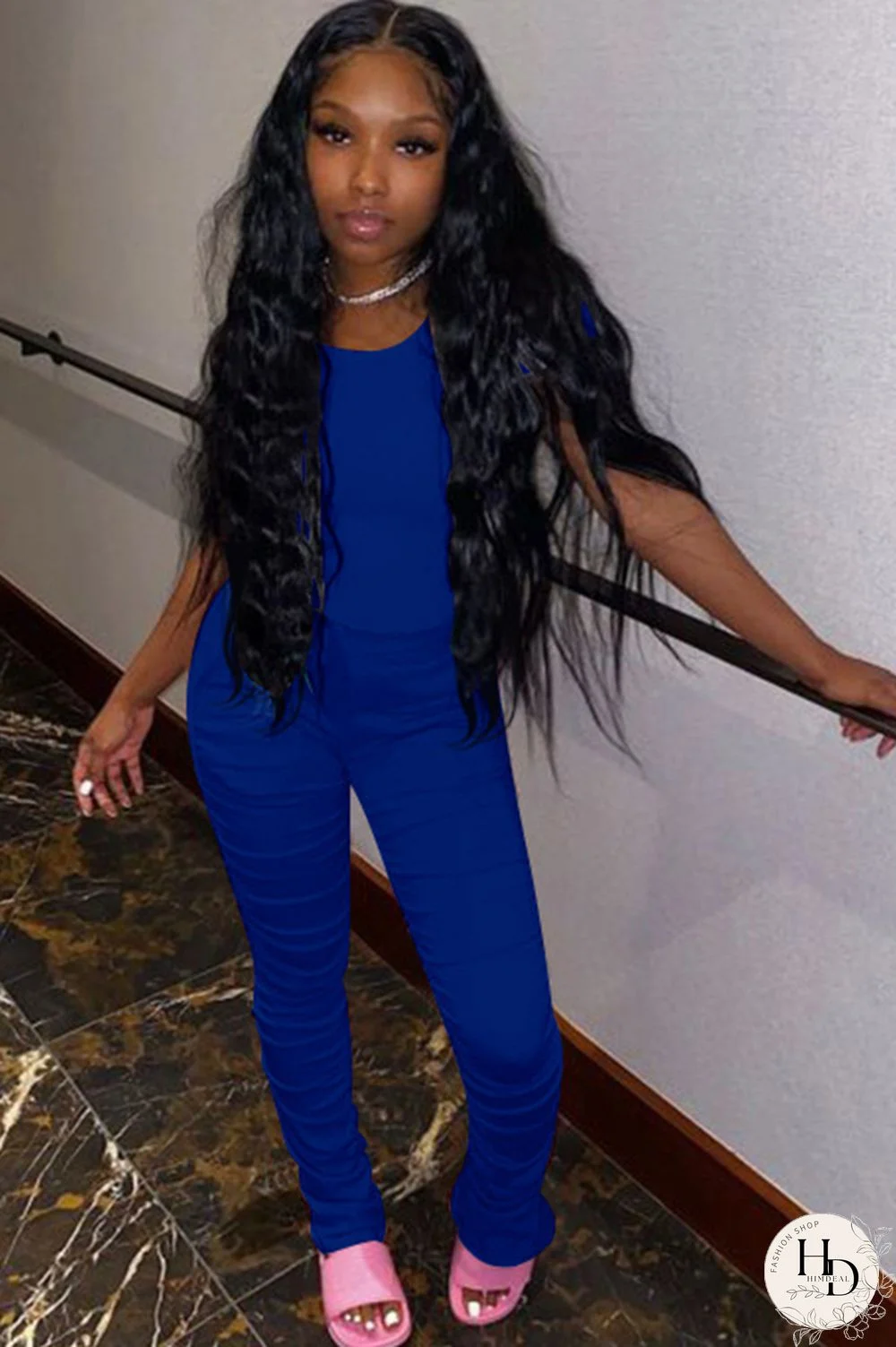 Blue Cotton Casual Sexy Two Piece Suits Patchwork Solid pencil Short Sleeve