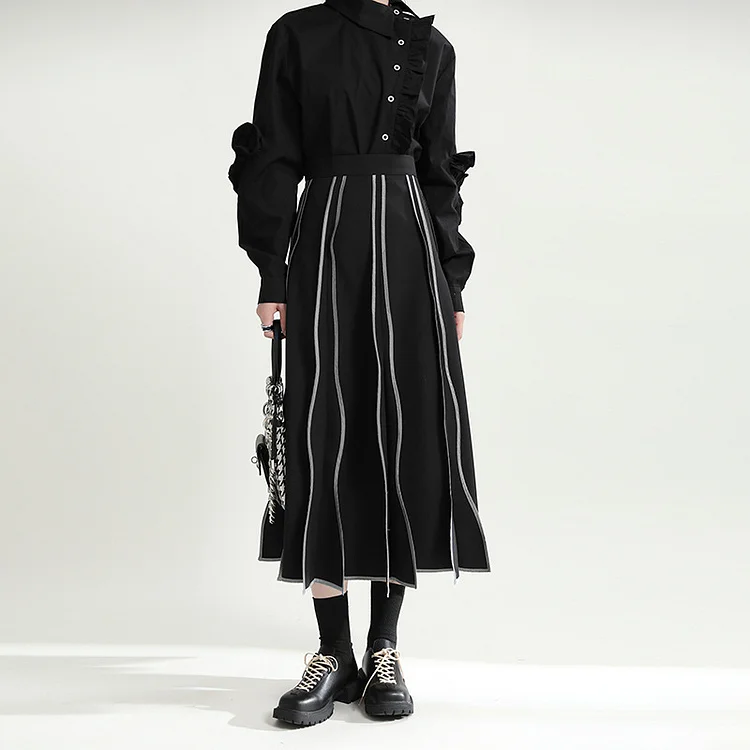 Irregular Vintage Striped High-Waisted Skirt