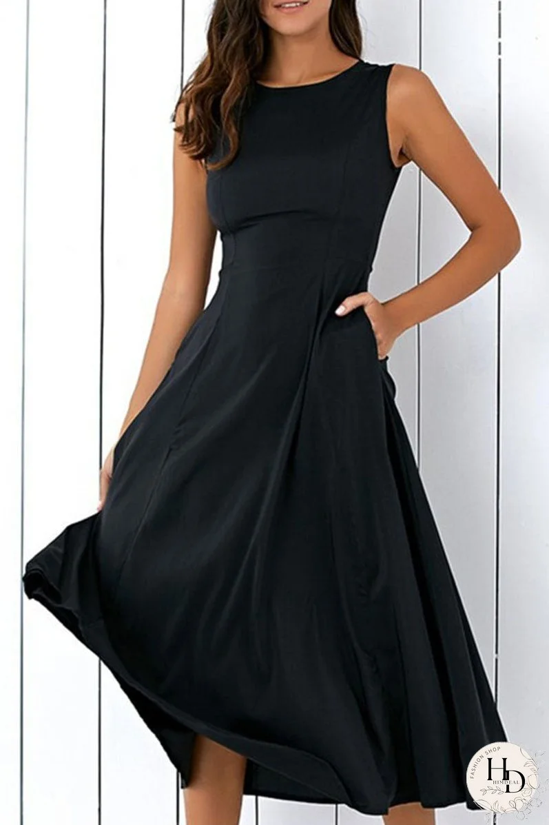 Fashion Casual Solid Split Joint O Neck A Line Dresses