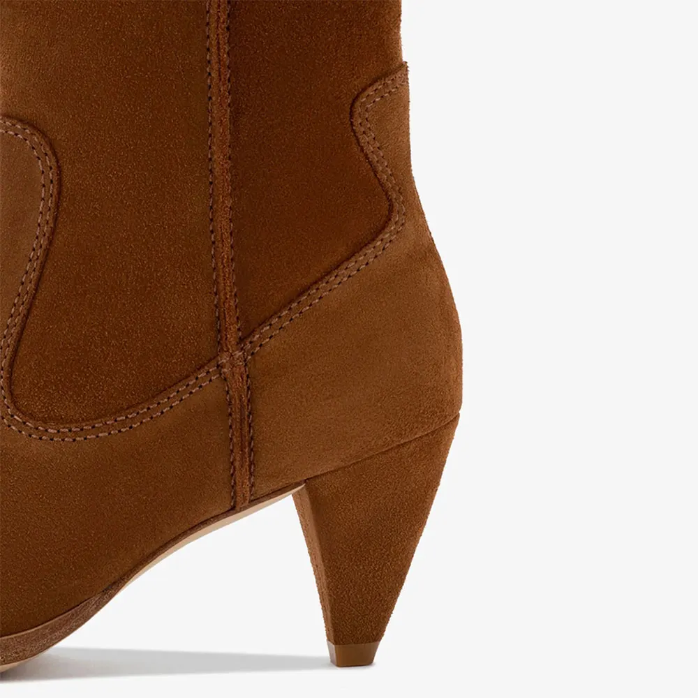 Pointed Toe Cone Heel Pull On Brown Western Boots for Women