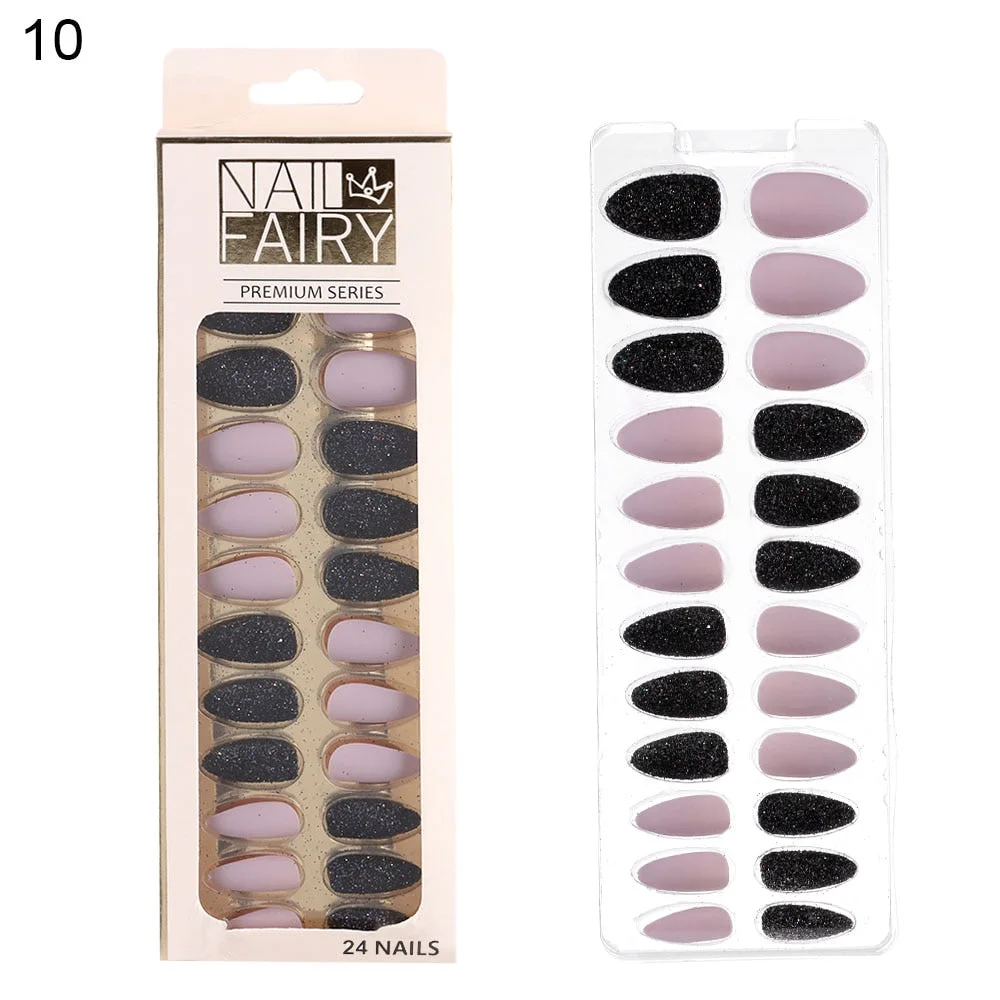 24/30Pcs/Set Reusable False Nail Tips Set Full Cover Shiny Matte Nail Tips With Designs Press On Nails Art Fake Extension Tips-Nail Inspo