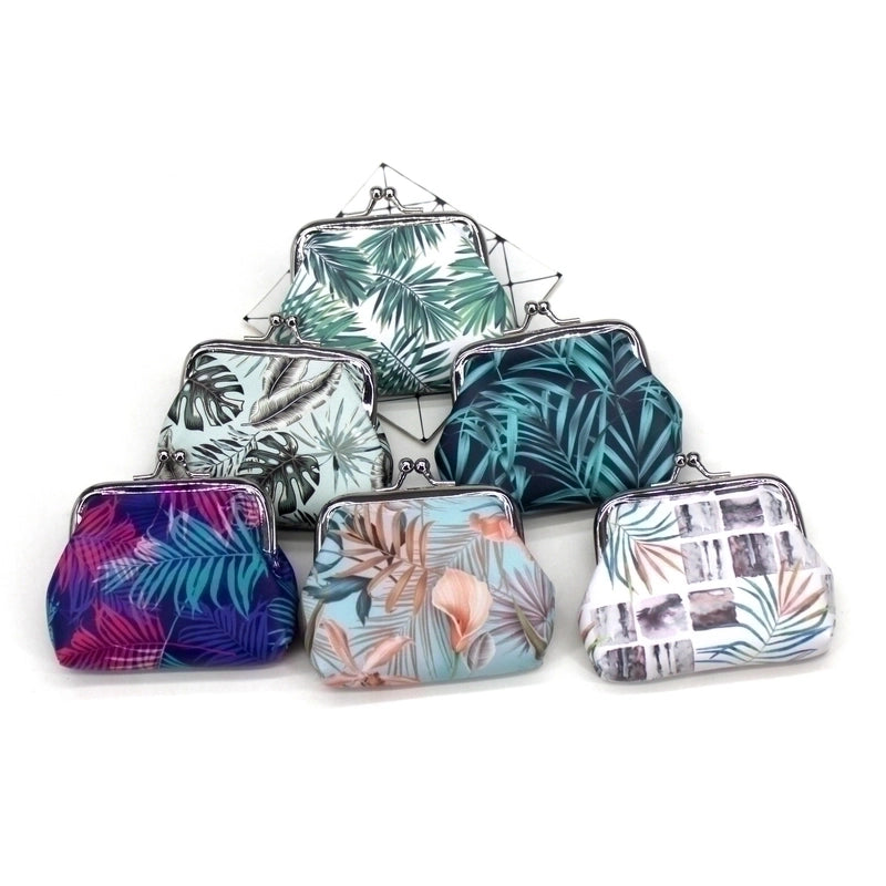 Women’s Leaves Pu Leather Buckle Coin Purses