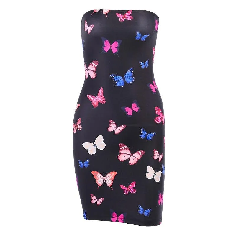 InstaHot Traplesss  Butterfly Printed Dress Slim Bodycon Casual Gothic Vintage Mini Pencil Dress Women Summer Female Dresses