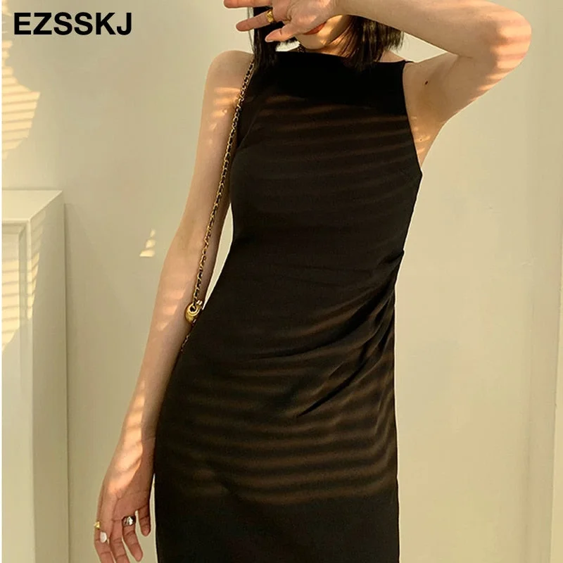 Backless strap long dress women 2021 high quality luxury slash neck split side long slim off shoulder dress sexy Folds dress