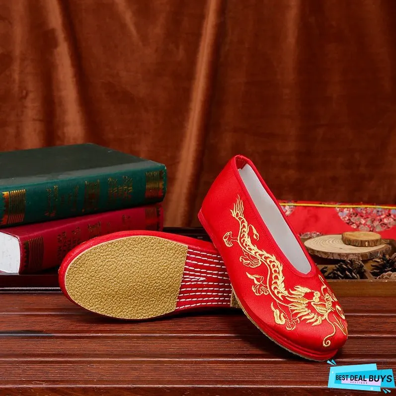 Men's Embroidered Bridegroom Flat Bride And Canvas Shoes