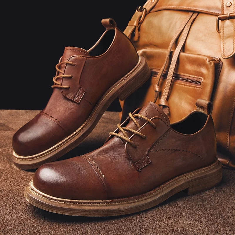 Retro Wrinkle 100% Genuine Leather Men Shoes lace up Mens Casual Shoes fashion Walking Flats Soft cow leather oxfords Moccasins