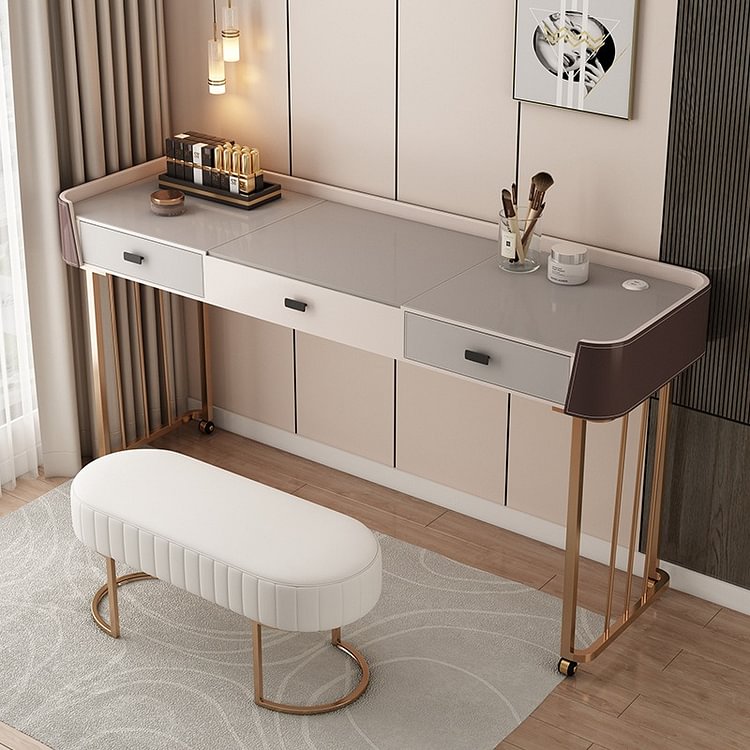 Homemys Makeup Vanity With Mirror& Stool Moveable For Bed