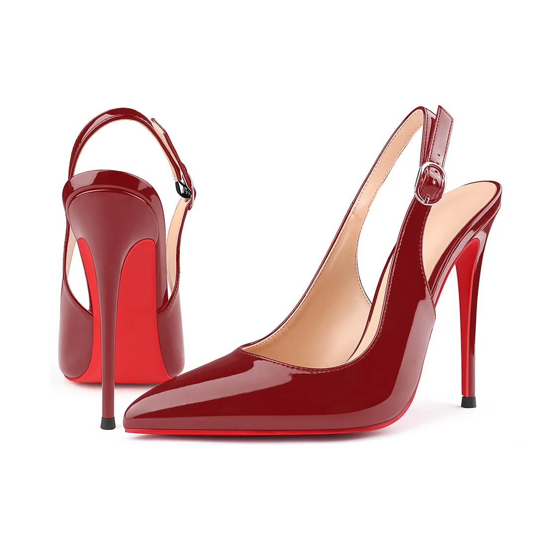 120mm/100mm Women's Sandals Pointed Toe Slingback Red Bottom Heels-MERUMOTE