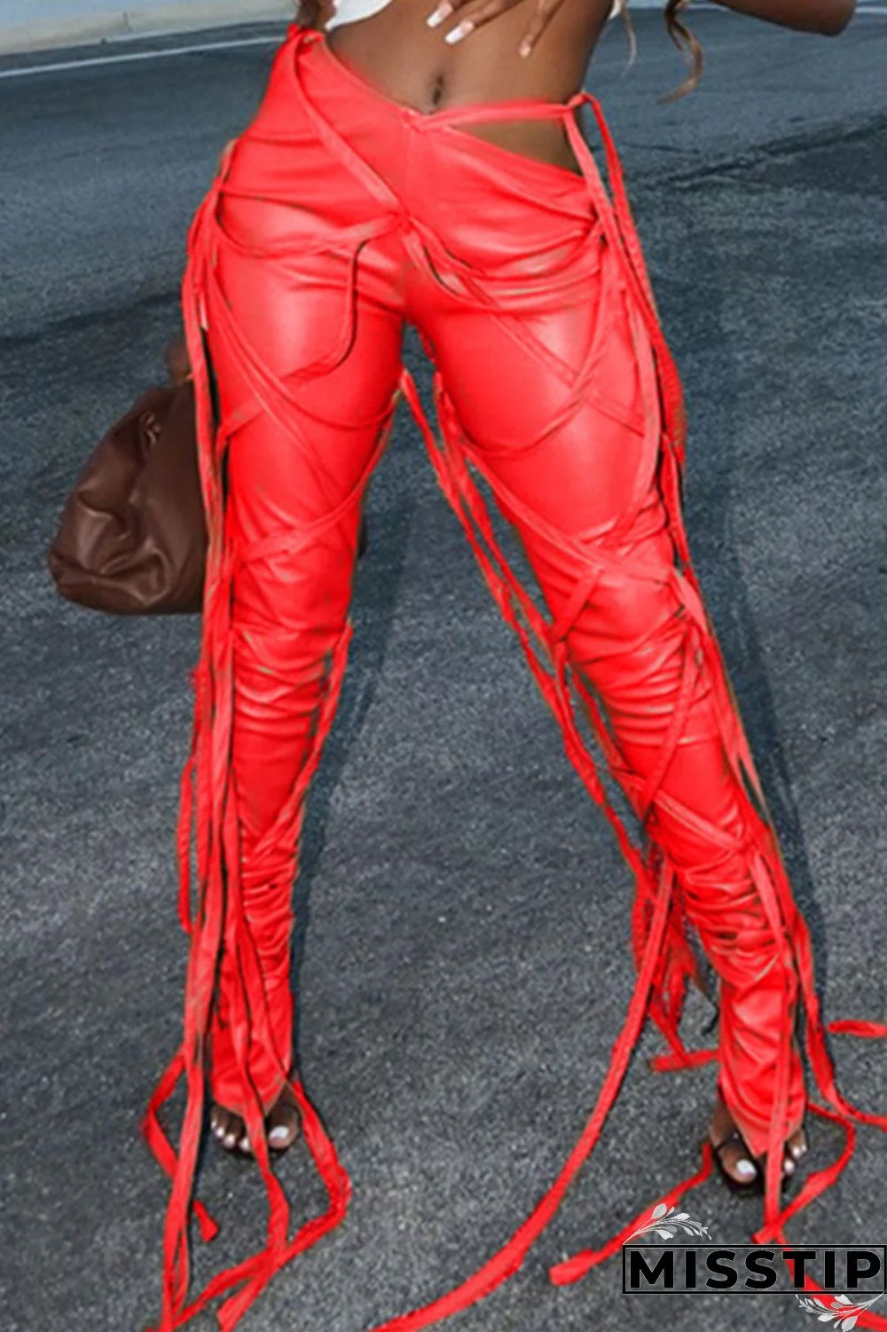 Red Casual Solid Make Old Regular Bottoms