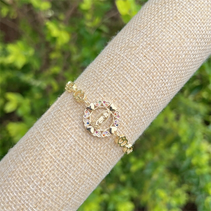 Copper 18K Gold Plated Plating Inlay Virgin Mary Star Heart Shape Zircon Bracelets