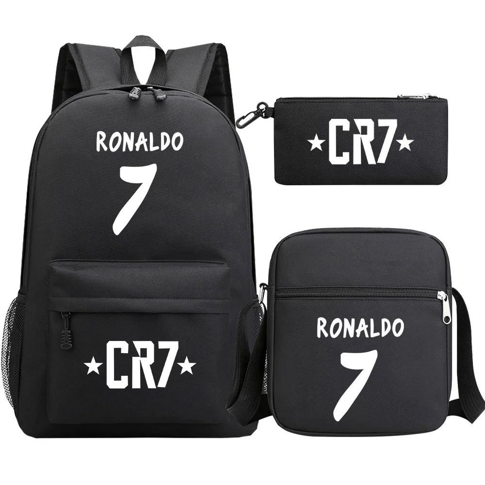 Buzzdaisy Cristiano Ronaldo School Bag Set - Backpack, Pencil Case & Lunch Bag | 15-inch Laptop Compartment | Waterproof Canvas | Double-Sided Mesh Pockets