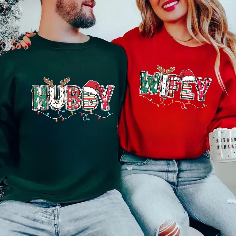 FarmPersonalized Hubby & Wifey Christmas Sweaters – Matching Holiday Couple Gift