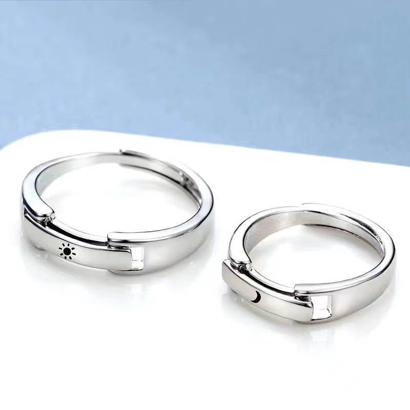 Buzzdaisy Heart Beat Sun Moon Buckle Openable Engrave Name Promise Rings