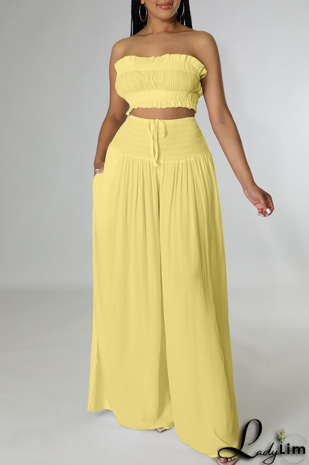 Red Sexy Solid Split Joint Stringy Selvedge Strapless Sleeveless Two Pieces