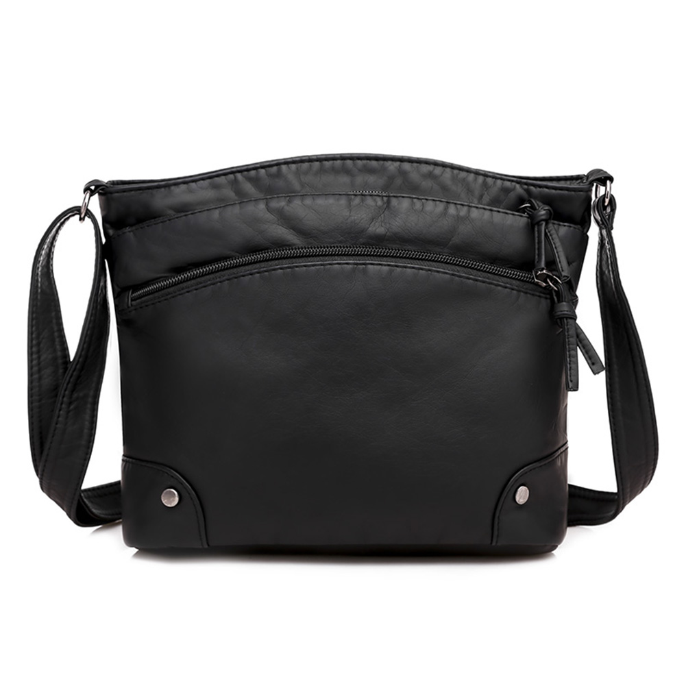 

Solid Soft Pu Messenger Bag Multi-Pocket Shoulder Handbag, Black, 501 Original