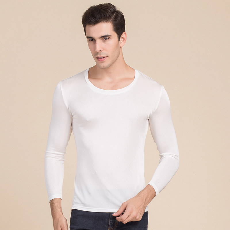 Silk T-shirt Men's Casual Long-sleeved Style White