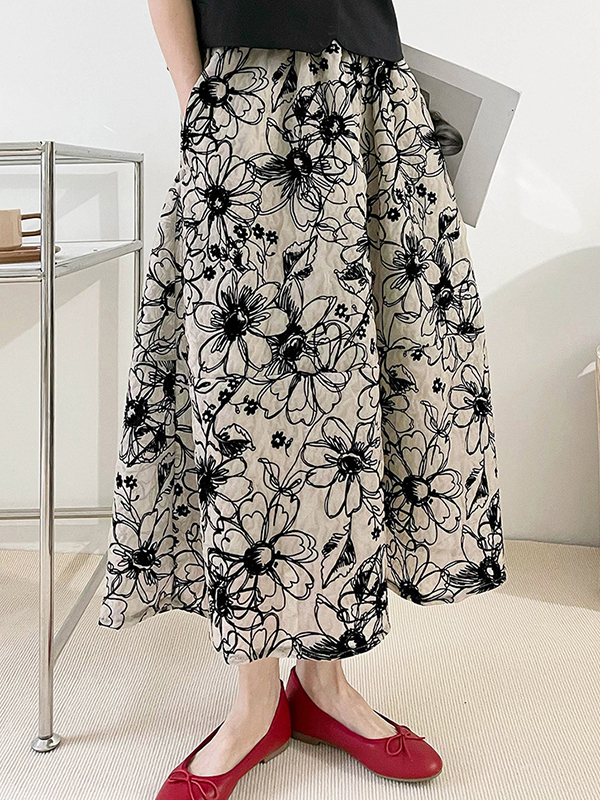 Loose High Waist Velvet A-Line Skirt