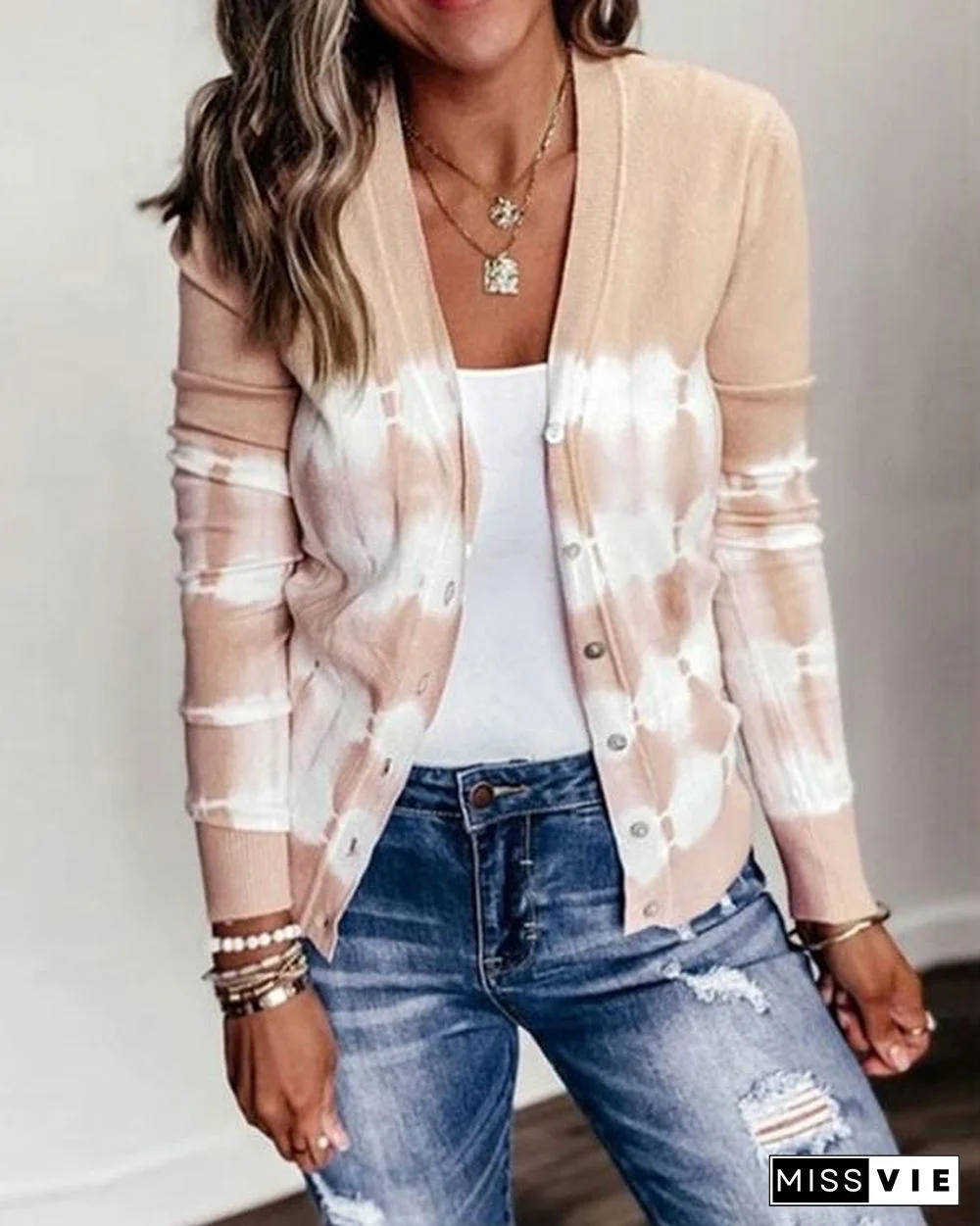 Women's Plus Size Tie Dye Knit Sweater Cardigan