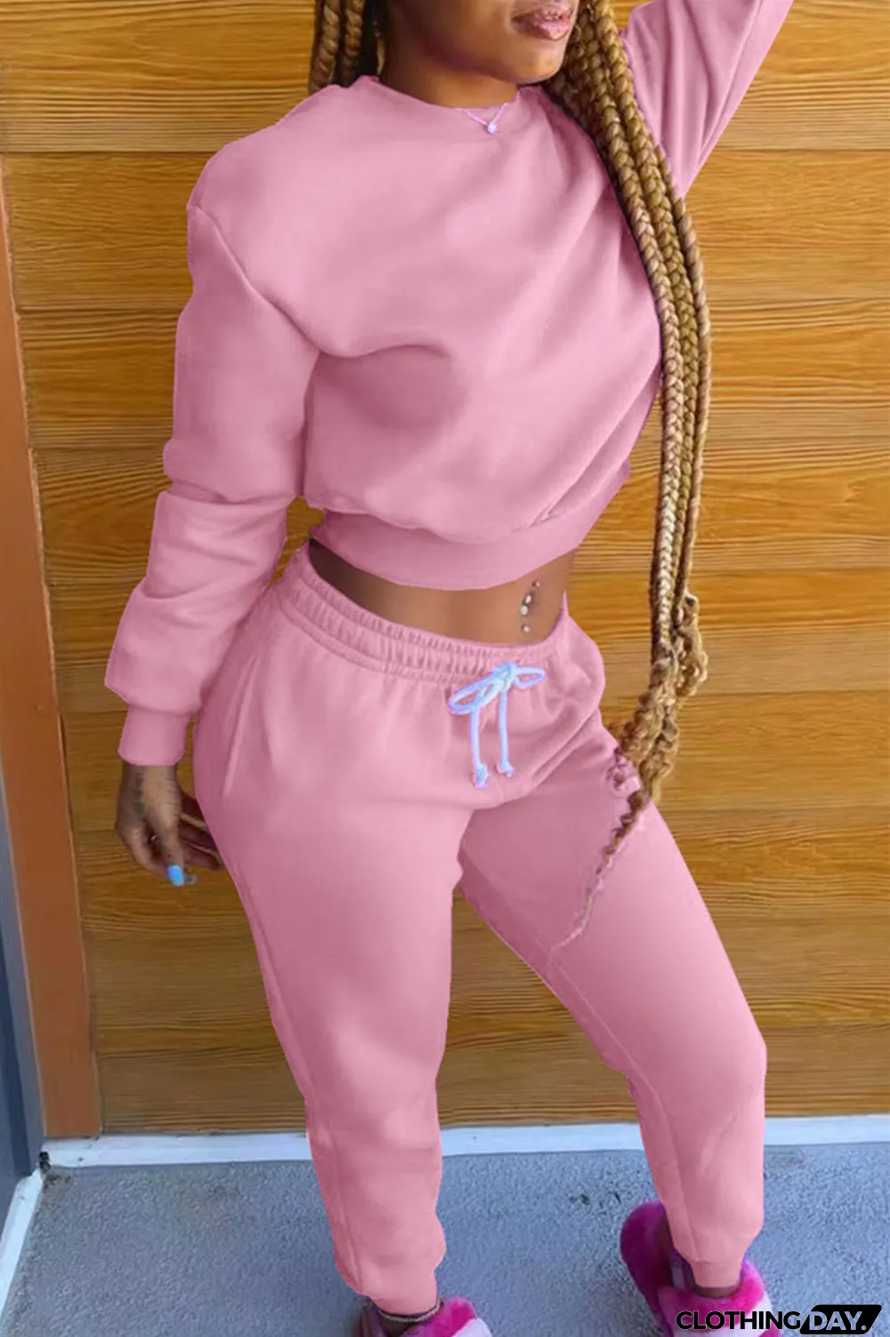 Black Fashion Casual Solid Hot Drill O Neck Long Sleeve Two Pieces