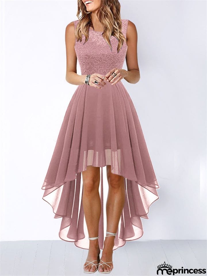 Women's Lace Splicing Round Neck Backless Chiffon Elegant Dress
