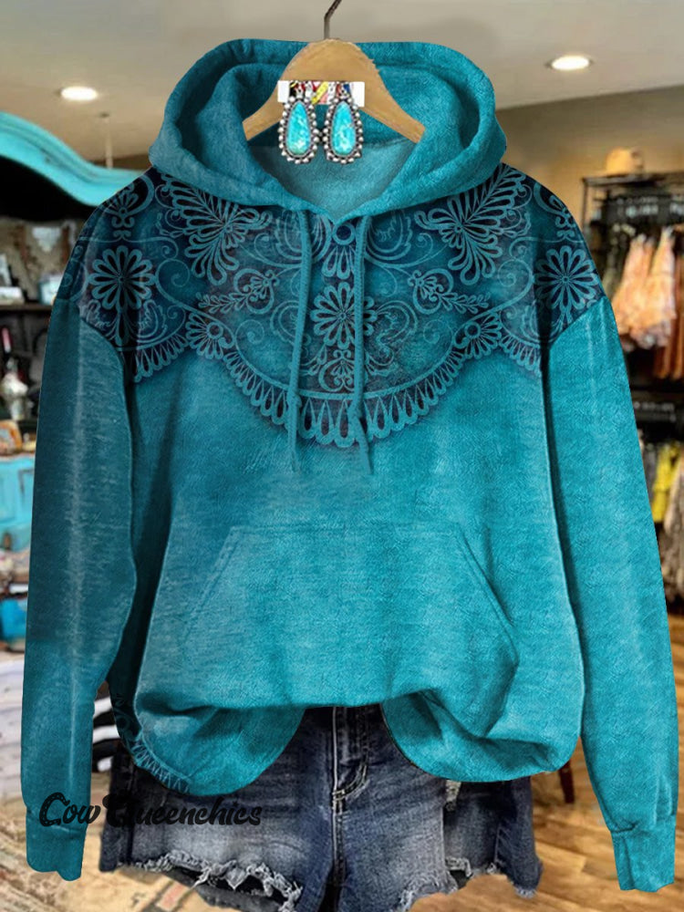 Retro Blue Pattern Art Print Casual Sweatshirt Multicolor / S