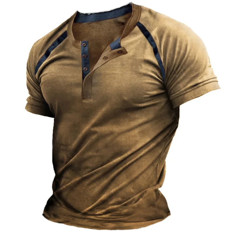 Men's Outdoor Color Block Button Short Sleeve T-shirt